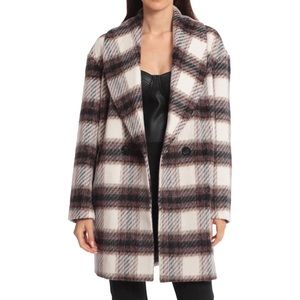 NWT Anthropologie Avec Les Filles Black Plaid Shawl Collar Peacoat Size Small